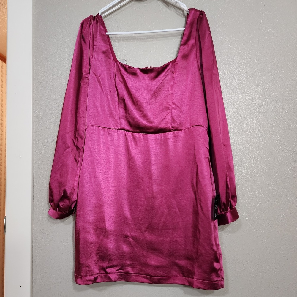 Lulus Mini Dress Women's Size Large Got The Love Magenta Satin Square Neck